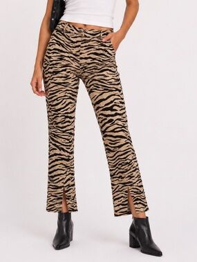 Zara Pants Zebra Print Viscose Black Cream‎ High Rise Trouser Womens Size XS